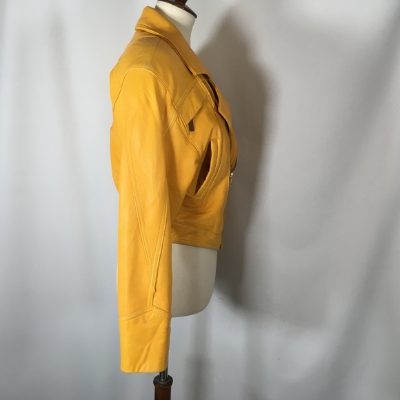 VINTAGE 80's Leather Jacket YELLOW S - Picture 6 of 8